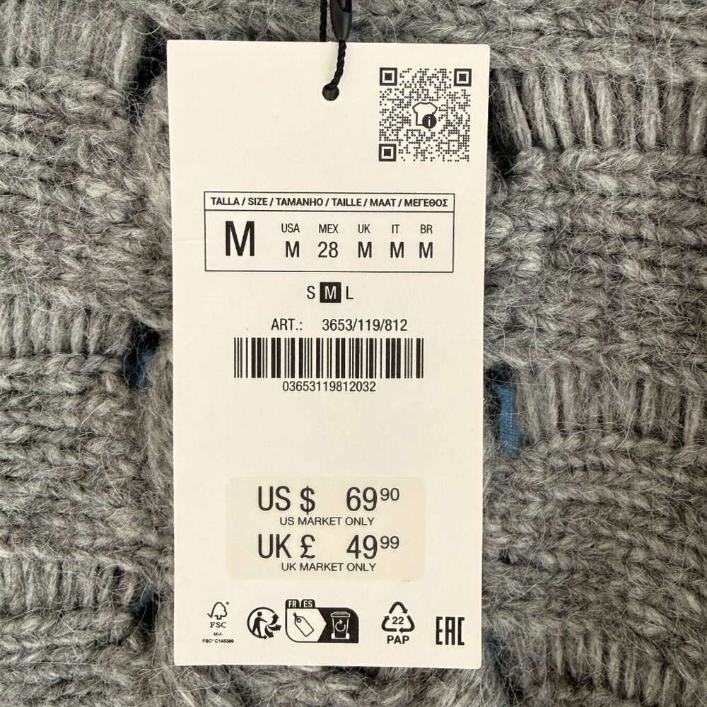 Zara Grey Cable Knit Sweater Medium Brand New with Tags - Picture 4 of 5